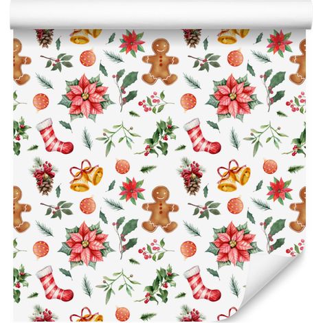 Papier peint de Noël blanc, gris clair, corail et crème 50x1000 cm (1/5)