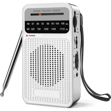 Radio portable AM ​​FM avec réception longue portée, radio à transistor avec haut-parleur, prise casque, argent (1/5)