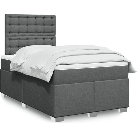 Sommier à lattes de lit avec matelas gris foncé 120x190cm tissu (1/5)
