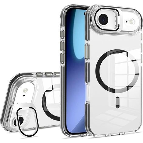 Funda para iPhone Air, compatible con MagSafe, con soporte, transparente con detalles en negro. (1/5)