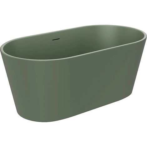 Baignoire îlot ovale - 140 x 74 x 56 cm - Acrylique - Kaki mat - 215 L - LUZECA (1/4)