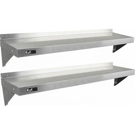 Kukoo – Lot de 2 étagères murales en acier inoxydable 140cm x 30cm – Résistantes à la corrosion – Pour cuisines professionnelles et ateliers (1/5)
