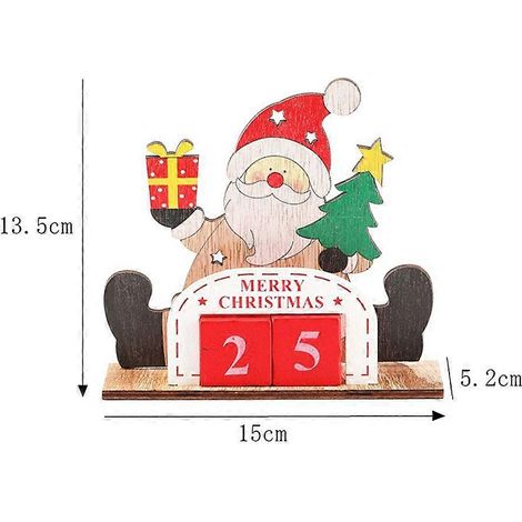 Calendrier de Noël créatif et adorable avec un adorable Père Noël - Calendrier en bois décoratif, réutilisable, perpétuel, à faire soi-même - Accessoire photo - Ornement (1/2)