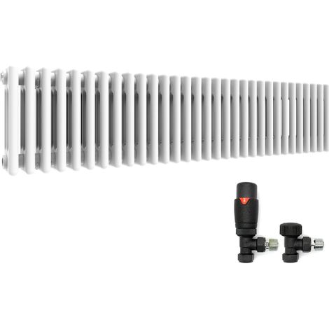 ELEGANT 300 x 1415 mm Traditional Radiator Cast Iron Style Horizontal Radiator White Triple Horizontal Column Radiators and Anthracite Thermostatic Radiator Valves (1/5)
