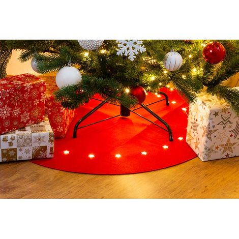 Teppich MagicHome Weihnachten, rot, unter Weihnachtsbaum, mit Sternen, 22x LED, warmweiß, 2xAA, 90 cm