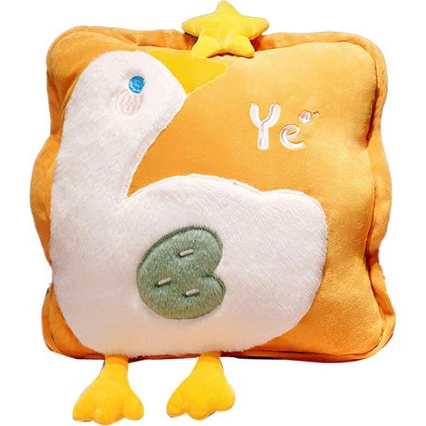 Ensemble couverture et oreiller de voyage multifonctionnel en peluche mignonne avec chauffe-mains et oreiller motif oie, idéal pour le bureau, la résidence étudiante ou la maison. (1/5)