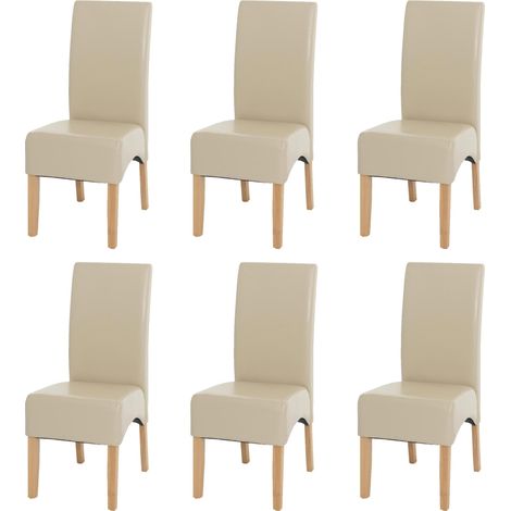 [NUNCA USADO] Lote de 6 sillas de comedor Silla de cocina Silla Latina, CUERO, crema, patas claras (1/5)