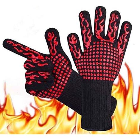 Gants de Barbecue 1 Paire,Gants de Four Anti-Chaleur Jusqu'à 800°C Universel Gants de Cuisine Résistant à la Chaleur et Antidérapants Gants Parfait pour BBQ Grill Four Cuisine et Cheminée (Rouge)-Fei  (1/5)
