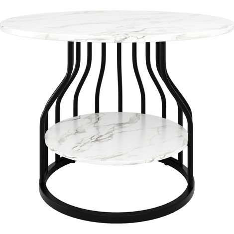 Table à manger ronde en MDF imitation marbre 80x80x76 cm avec rangement central et pieds réglables (1/5)
