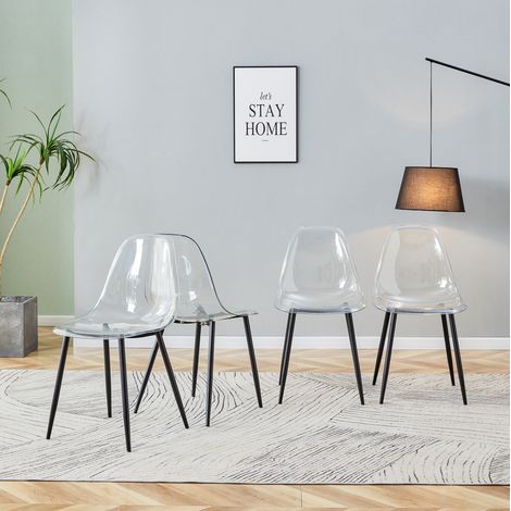 Set di 4 sedie da pranzo in plastica trasparente con gambe in metallo nero, stabili e facili da pulire,44×45.7×83cm (1/5)