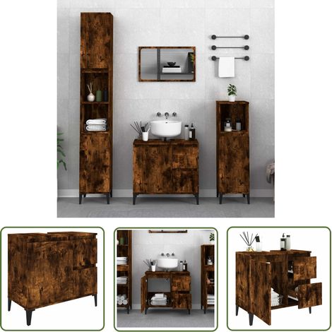 The Living Store Armoire de bain chêne fumé 65x33x60 cm bois d'ingénierie - Meuble De Salle De Bain - Armoire De Salle De Bain - Rangement Salle De Bain - Commode Salle De Bain - Meuble Lavabo (1/5)
