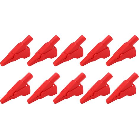Lot de 10 pinces de test banane J.60032, entièrement protégées, avec prise jack 4 mm pour instruments électroniques (rouge). (1/5)