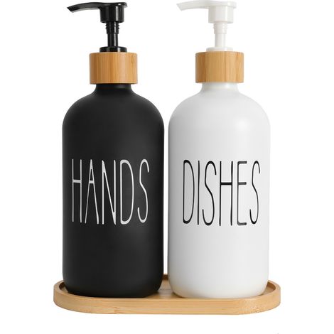 Lot de 2 distributeurs en verre, noir et blanc, pour bain et douche