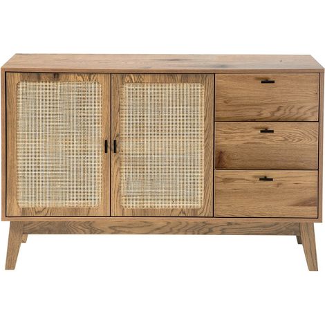 CALICOSY - Buffet 2 portes et 3 tiroirs avec façades en rotin L120 cm - ALIA (1/5)