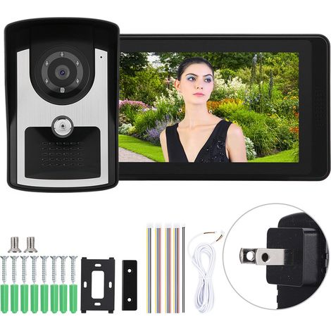 Kit de visiophone filaire 7 pouces LCD avec sonnette, déverrouillage à distance via app, enregistrement vidéo, prise US (1/5)