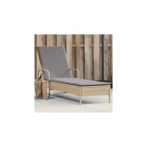 Chaise longue avec roues et coussin beige résine tressée (1/5)