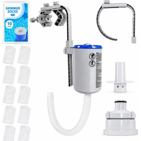 Skimmer pour Piscine Hors Sol, 10 Chaussettes, Compatible avec 2 Supports pour Piscines à Boudin et Tubulaires Panier et 10 Chaussettes pour Feuilles, Insectes, Pollen, Poils, Débris Fins (1/5)