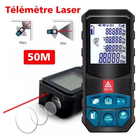 Télémètres laser 50m, Ultrixe, Ecart 2mm, 20 Données, mesure de la Distance, écran LCD, étanche Ip54,Piles non incluses (1/5)