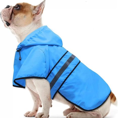 Blauer, wasserdichter Hunde-Regenmantel mit Kapuze, Größe M, verstellbare, reflektierende Regenjacke mit Leinenöffnung für Hunde (1/5)
