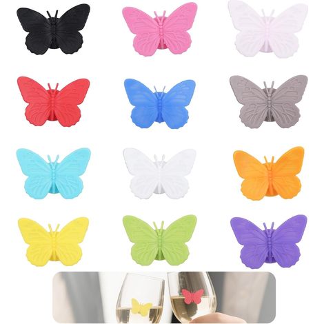 12pcs Papillon Breloques pour Verre à Vin, Marqueurs de Boissons en Silicone Breloques Colorées pour Vin Réutilisables Étiquettes Mariages Enterrements Vie de Jeune Fille Soirées Au Bar Dîners (1/5)