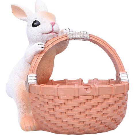 【HA0016B-Panier en bambou orange Lapin】Panier en bambou créatif en forme de lapin, ornement de rangement décoratif pour Pâques (1/2)