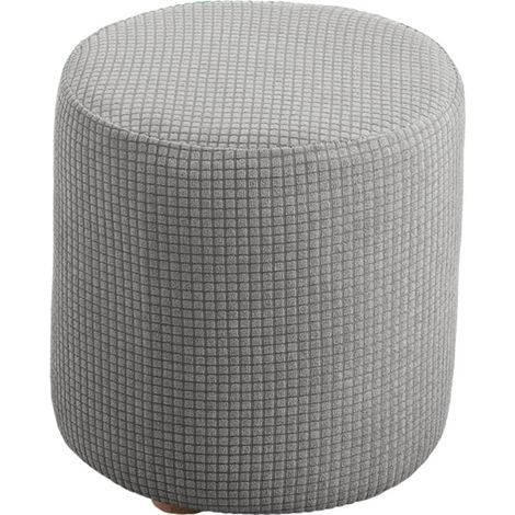 1 Housse De Pouf Extensible Ronde, Gris, Pour Repose-Pieds Salon, Diamètre 25-32 Cm (1/5)