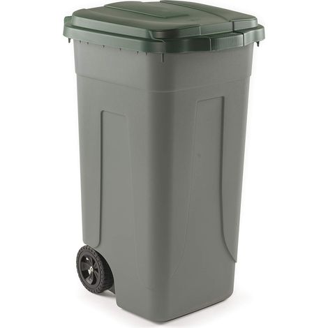 BIDONE IMMONDIZIA CARRELLATO 'OTTANTA' Lt. 80 - grigio/coperchio verde - MOBIL PLASTIC