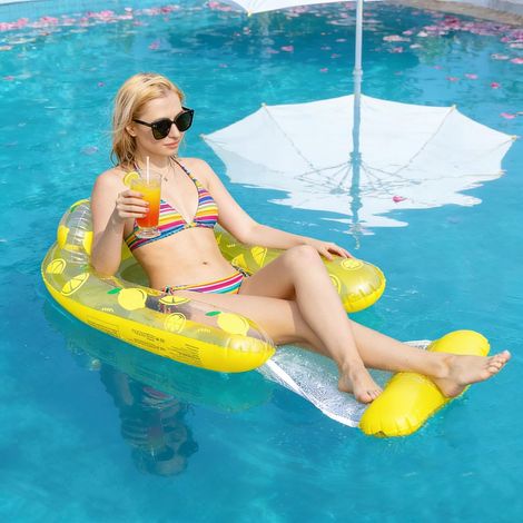 Bouee Piscine pour Adultes 4 en 1 Hamac Gonflable Chaise de Flottement Aquatique avec Repose Tête et Filet Portable et Pliable pour Piscine Plage Lac et Vacances (1/5)