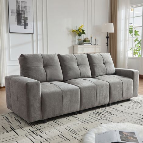 Sofá cama 3 plazas modular chenilla gris 213 cm HAVRYA (1/5)