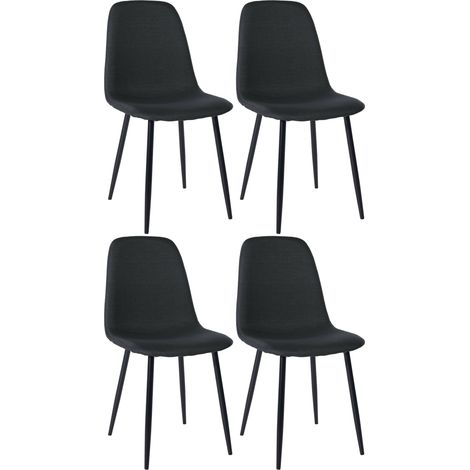 Lot de 4 chaises de salle à manger design simple avec pieds en métal noir assise en tissu noir 100001837
