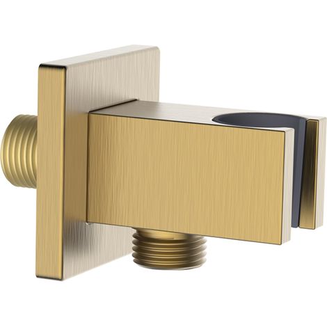Presa acqua quadrata con supporto doccino in ottone color oro opaco