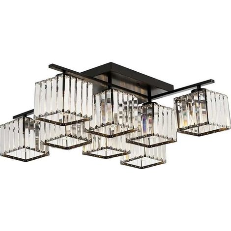 Lampadario Da Soffitto 8 Cubi In Vetro Portalampadina E27 Metallo Nero Moderno (1/4)