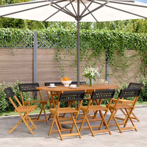 vidaXL Chaises de jardin pliantes lot de 8 noir poly rotin bois massif (1/5)