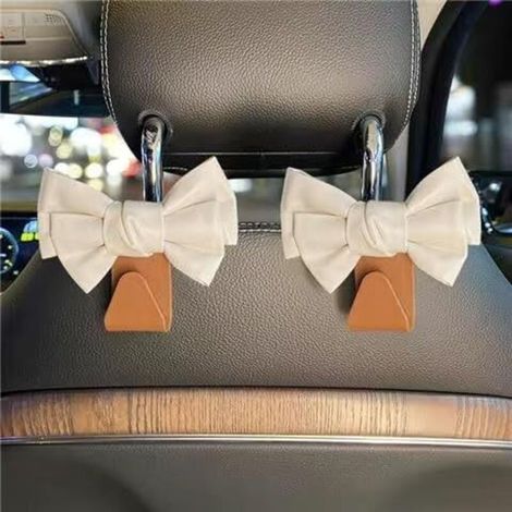 Set of 2 car seat headrest hooks, cute bow for seat back, handbag storage hook, hidden decoration, multifunctional hanging backpack organizer (1/5)