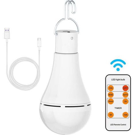 USB Ampoule Rechargeable Avec Télécommande, 7W LED Ampoules Batterie , E27 Tactile Dimmable Ampoule Avec Fonction de Synchronisation, Extérieur Camping Ampoule De Secours Avec Crochet (1/4)