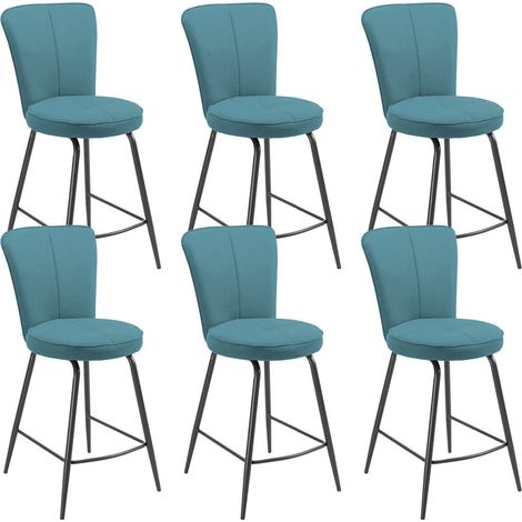 PARIL - Lot de 6 Tabourets de Bar Matelassés Bleus (1/2)