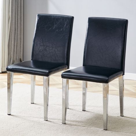 Set 2 sedie da pranzo moderne in PU nero e argento OKMYHOME (1/5)