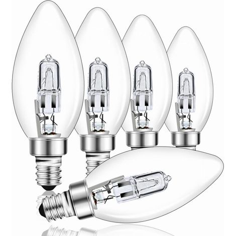 Lampadina alogena dimmerabile E14 42W, trasparente, tipo C35, luce bianca calda 2700K, attacco a vite, adatta per lampade a sospensione, applique e lampade da tavolo, 650 lm, confezione da 5 [Livello (1/4)