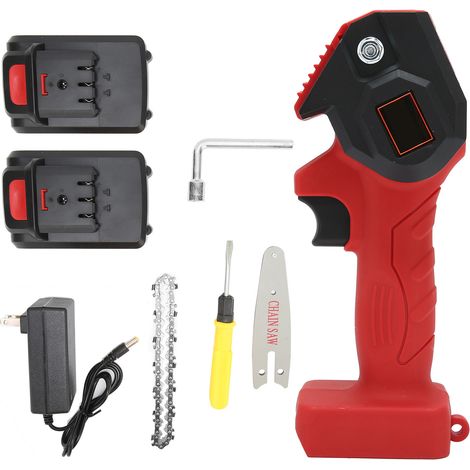 Mini tronçonneuse électrique de jardin FYD-001 rouge, scie à élaguer manuelle, chargeur secteur 110-240V avec prise US.