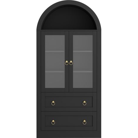 Buffet de rangement avec arc haut 80x36x170 cm noir avec portes vitrées et tiroirs (1/5)