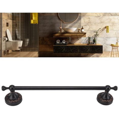 Porte-serviettes en quincaillerie entièrement en cuivre, barre simple, style européen, tringle de suspension, étagère de rangement pour salle de bain, noir antique (1/5)