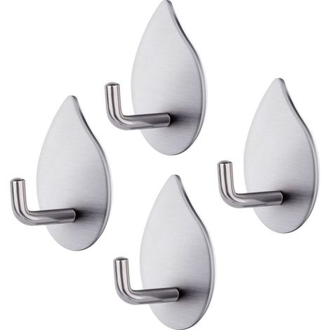 Adhesive Hook, 4 Pieces Self-Adhesive Hooks Waterproof Wall Hooks 304 Stainless Steel Heavy Duty Bathroom Towel Holder 3kg Capacity Wall Hook for Bedroom Kitchen Bathroom (1/5)