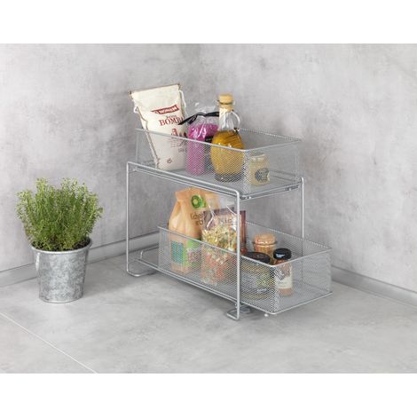 Wenko – Étagère de cuisine 2 niveaux en métal thermolaqué – Fixation par ventouse ou vis – Dimensions 35 x 33,5 x 18,5 cm – Rangement ustensiles et épices (1/5)