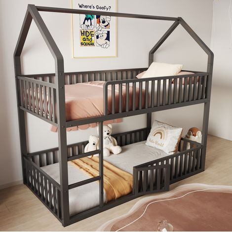 lit superposé enfant sécurisé cabane 90x200 métal OKMYHOME (1/5)