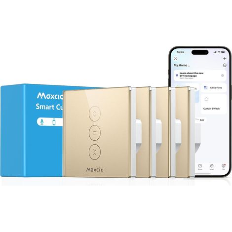 Interrupteur Volet Roulant Connecté Compatible Avec Et , Interrupteur Connecté Volet Roulant Intelligent Avec Minuterie Et Commande Vocale, Interrupteur Tactile (4, Doré) (1/5)
