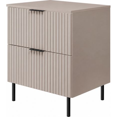 Mobile Bagno a Terra sotto Lavabo con Piano, 2 Cassetti con Chiusura Ammortizzata, Frontale Rigato MDF 16 mm, Cashmere + Piano Cashmere, Maniglie Nere, Piedini Neri, 60 x 46 x 73,6 cm (1/5)