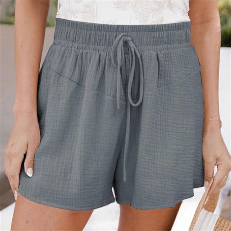Short femme, coupe ample, taille haute, uni, décontracté, jambes larges, lacé-XXXXXL-Gray