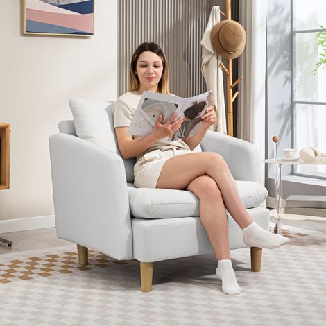 Blanc crème - Fauteuil moderne pour salon, chambre et salon en tissu avec un large siège et un rembourrage épais avec ressorts à poche