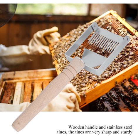 Entdeckelungsrechen aus Edelstahl mit Holzgriff, Honigschaber für Bienenstöcke, Imkerwerkzeug, 1 Stück (1/5)