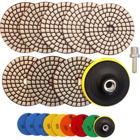 Disque de Polissage Diamant - 8PCS (50x3/100x2/200/400/800) 100MM avec Support Plastique + Adaptateur M14 pour Granit Pierre Marbre Sol Kit de Polissage pour Perceuse Meuleuse Polisseuse (1/5)